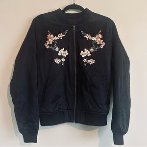 American Eagle Outfitters Black Floral Bomber Jacket, Romantic, Grandma Core